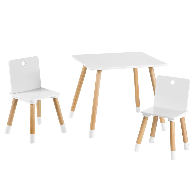 Kids 3 Piece Rectangular Play Or Activity Table and Chair Set, Brown, White