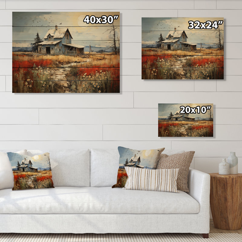 «Farmhouse Collage» sur impression sur bois, H 24 po x l 32 po x P 0,78 po