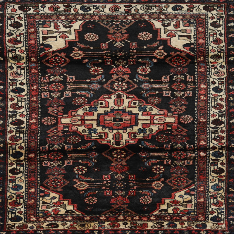 Tapis noir/rouge/beige traditionnel Ganta, Carré 7 pi