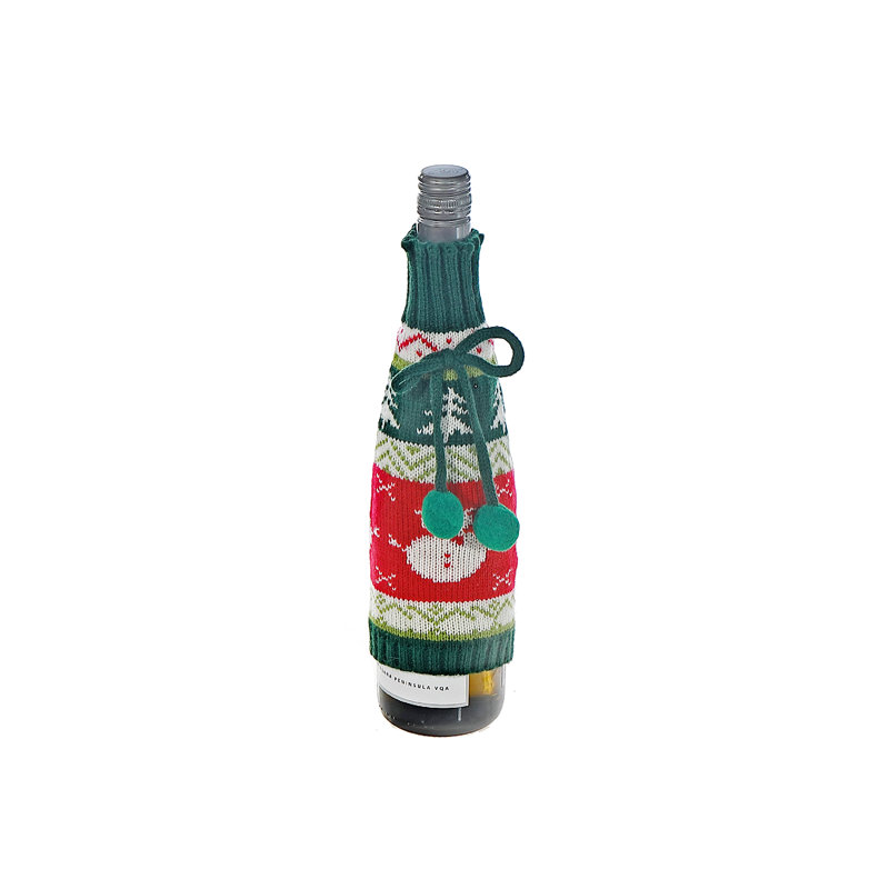 Couvre-bouteille en tricot de vin (pompons) (ensemble) - ensemble de 2
