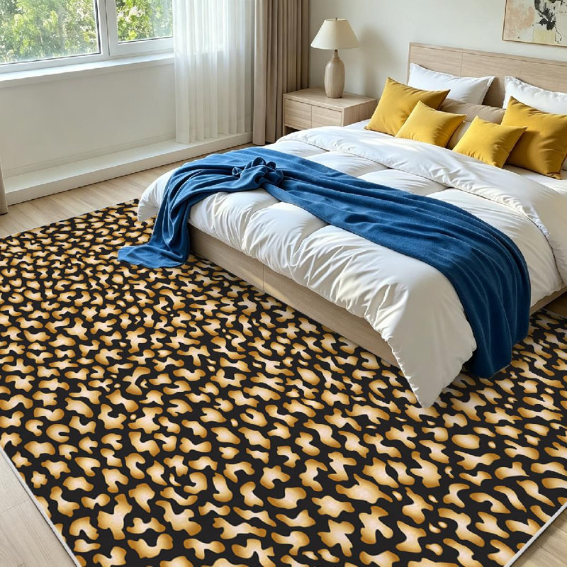 Tapis d'intérieur lavable à la machine, motif abstrait à pois lumineux dorés, Rectangle 71 po x 98 po