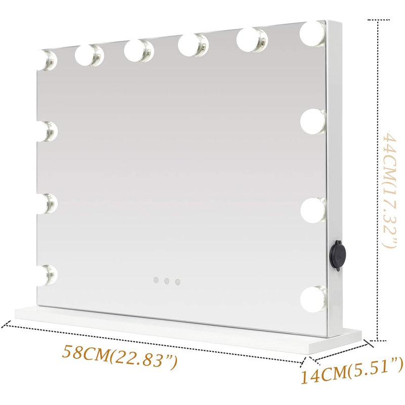 Miroir de maquillage / rasage Hollywood, H 17,3 po x l 22,8 po x P 5,5 po