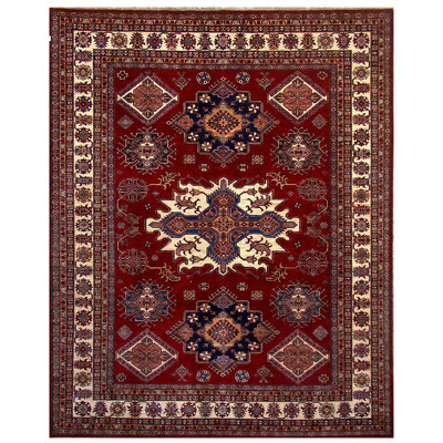 Tapis oriental rouge / ivoire / bleu marine en laine noué à la main