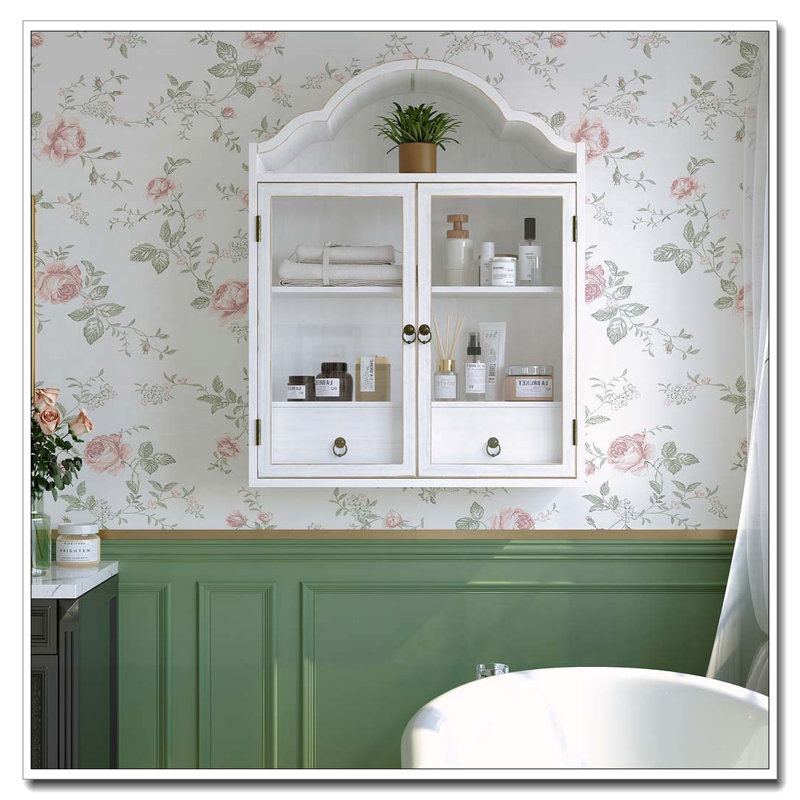 Solid Wood Wall Cabinet with Elegant Wave, White