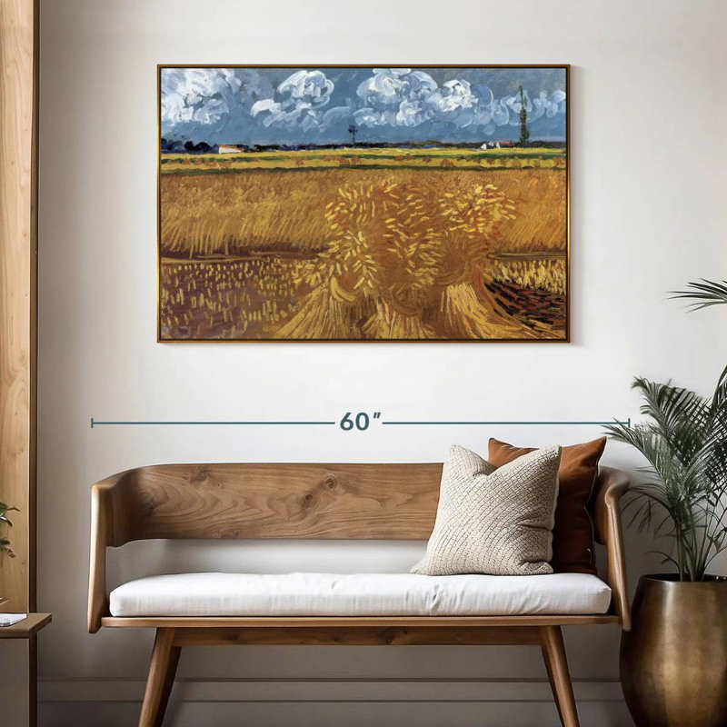 Champ de blé avec réas, 46 po x 31 po, Cadre flottant doré
