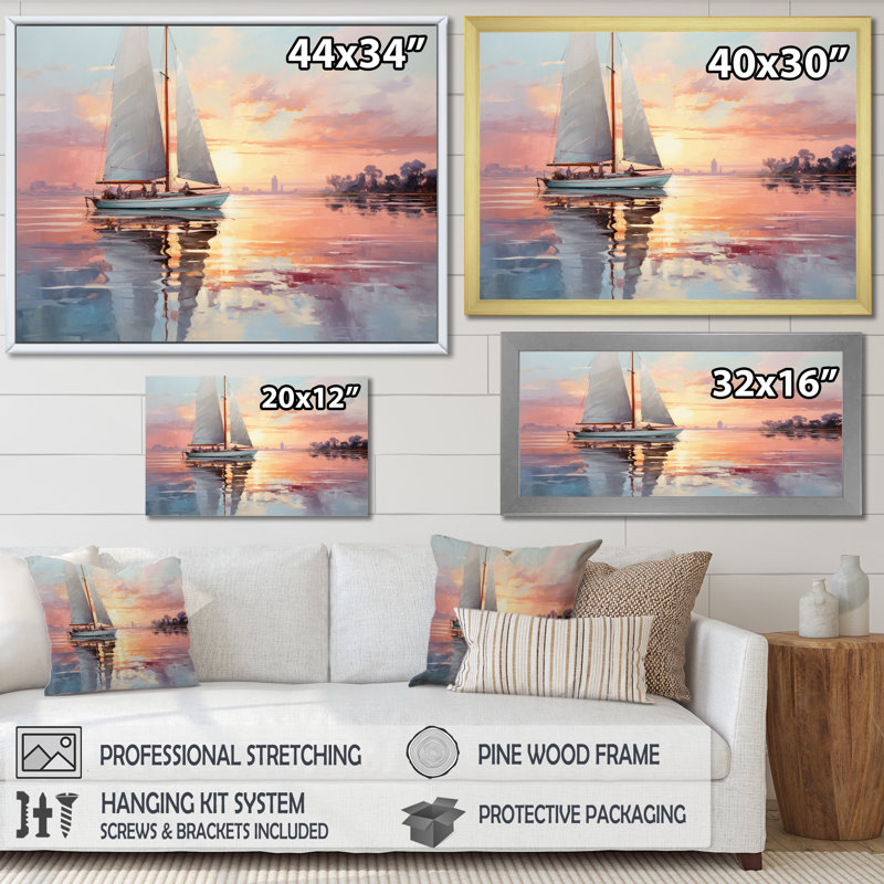 Voilier Dreamy Regatta II - impression, Cadre flottant blanc, H 24 po x l 32 po x P 1 po