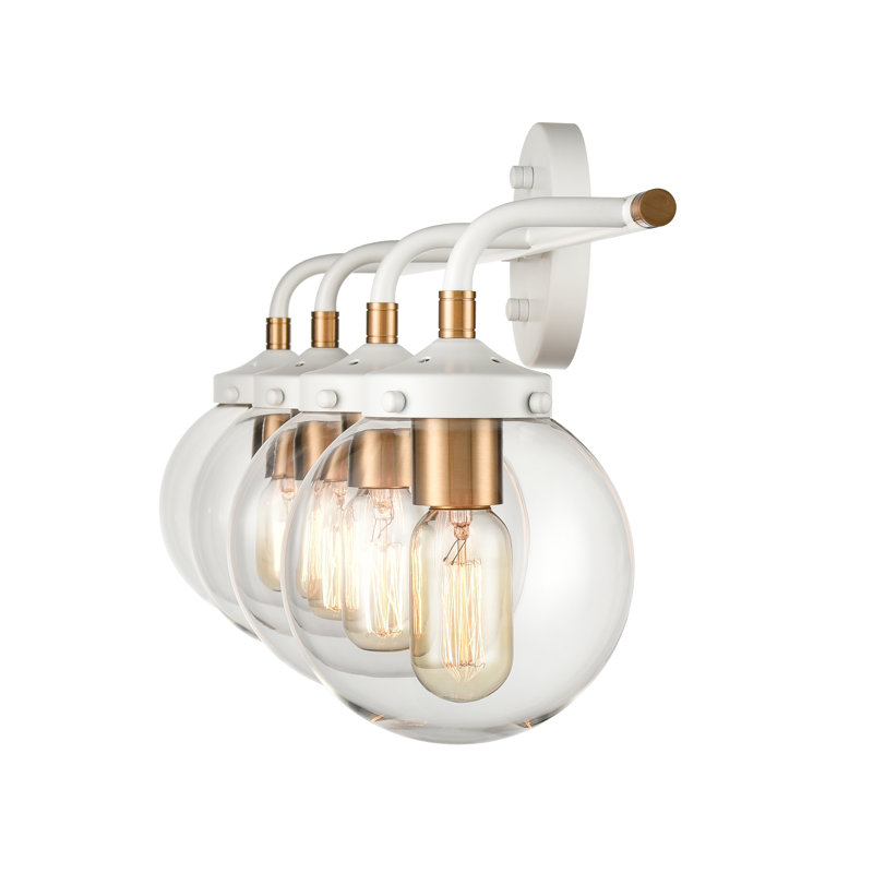 White and Nickel 4-Light Dimmable Vanity Light with Clear Glass Shades