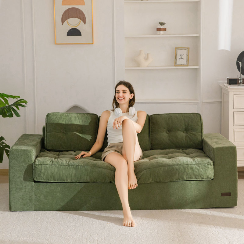 Canapé Bean Bag, causeuse Giant Cozy, Chenille vert, L 74,8 po x P 33,5 po x H 26 po