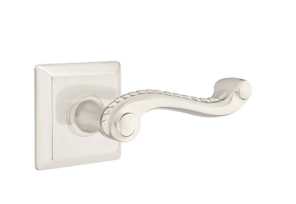 Mortaise intérieure Emtek Passage avec rosette Quincy et levier de corde, Gauche, Nickel satiné