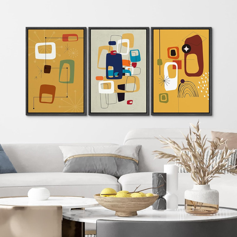Ensemble de 3 pièces Mid-Century, H 24 po x l 16 po x P 1,5 po, Noir