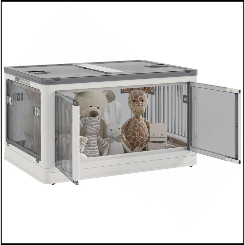 Bacs de rangement empilables avec couvercles, roulettes et pliables, blanc, Blanc