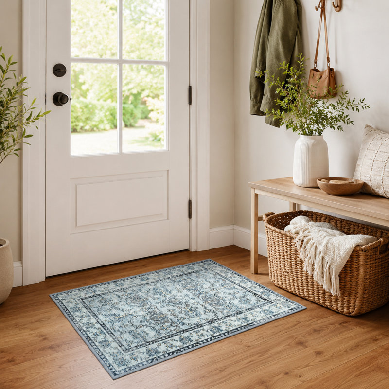 Tapis à motif floral lavable Fillender, Rectangulaire 2 pi x 3 pi
