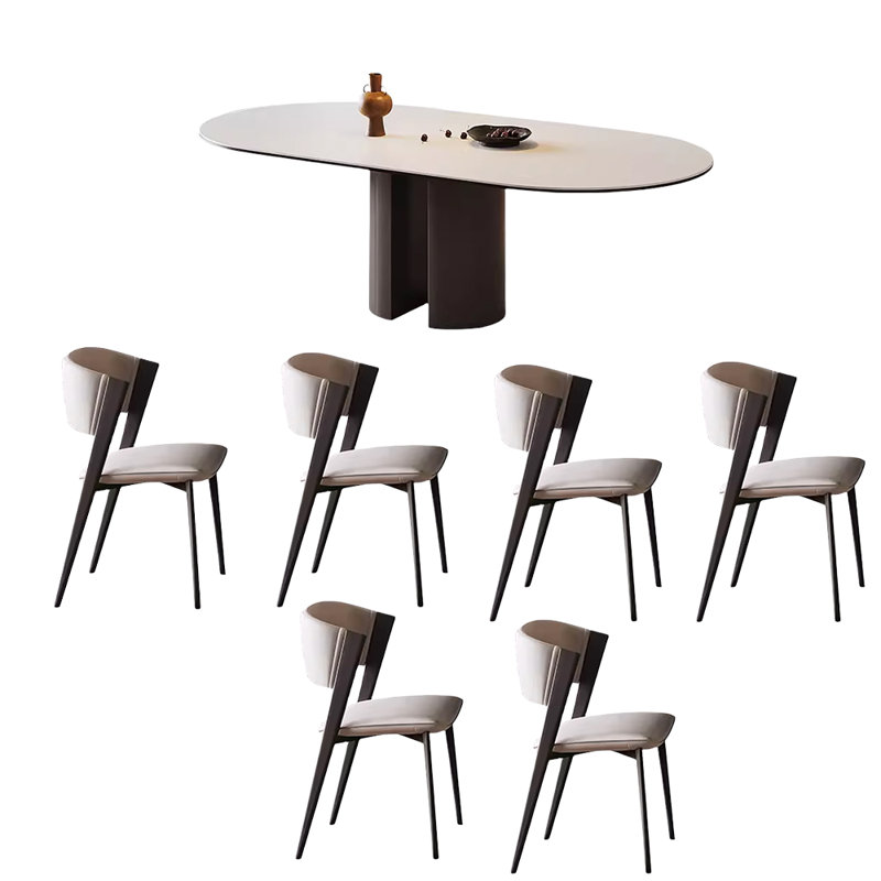 Bojidar Simple  rock plate dining table sets, 29.52"H x 62.99"L x 31.49"W