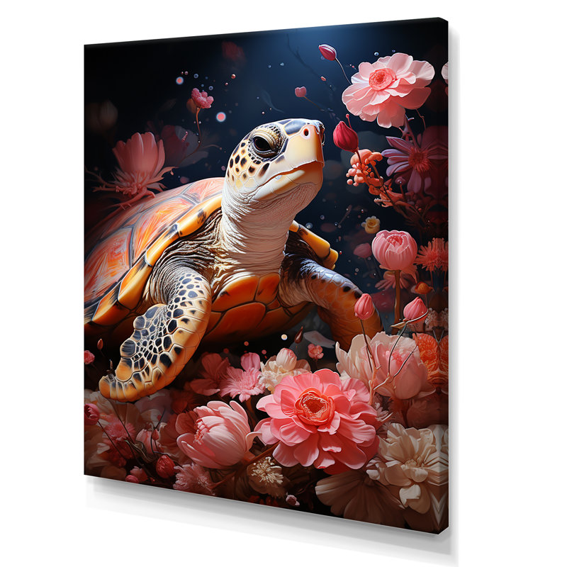 Tortue romantique sur toile, Toile tendue, H 20 po x l 12 po x P 1 po