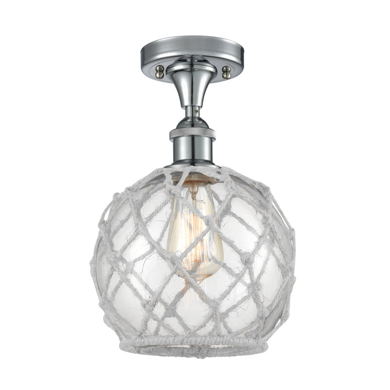 Alma Glass Semi Flush Mount, No Bulb Included, Clear/White, Polished Chrome