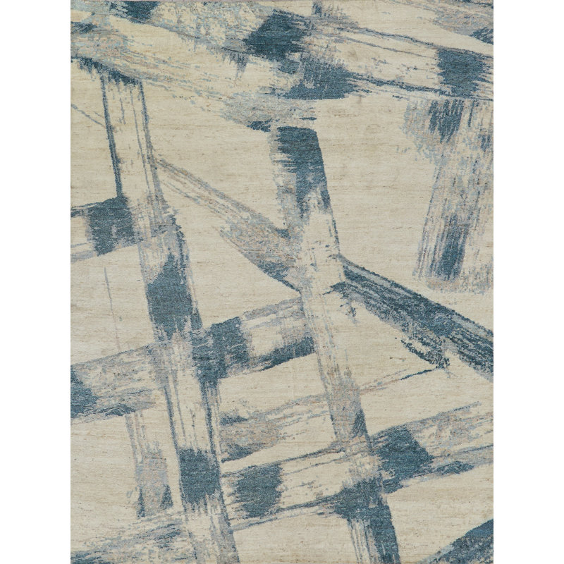 Moderno hand-knotted New Zealand Wool Blue/Taupe Area Rug, 12'X15'