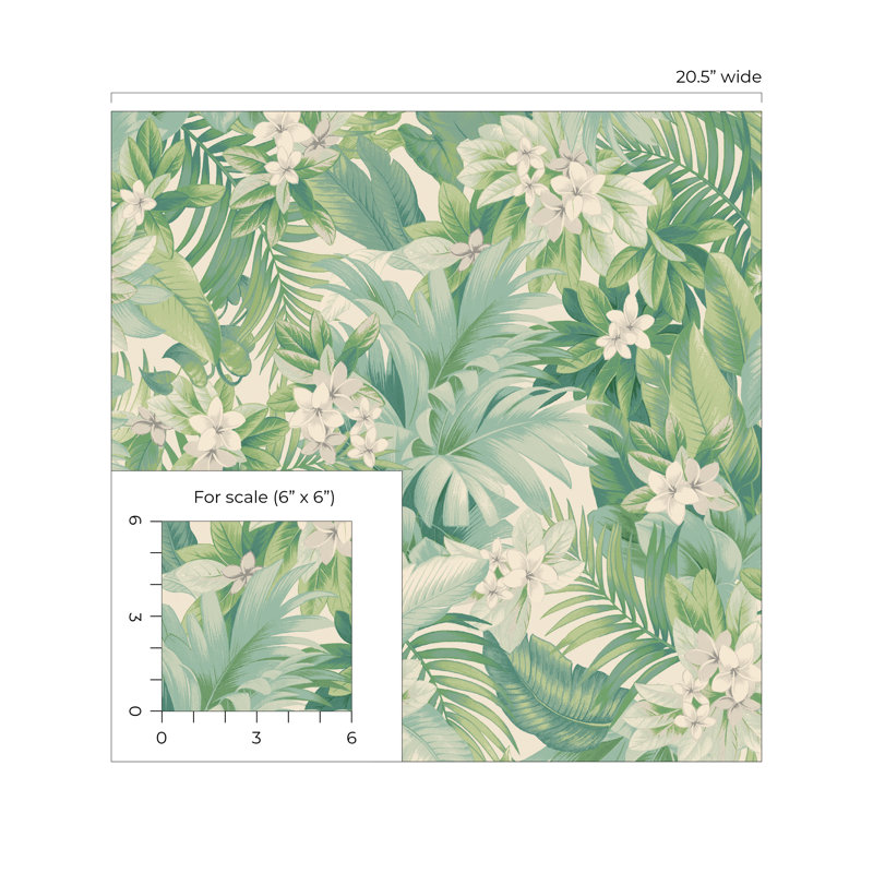 Tommy Bahama Umbrella Palm 18' L x 20.5" W Peel and Stick Wallpaper Roll, Green