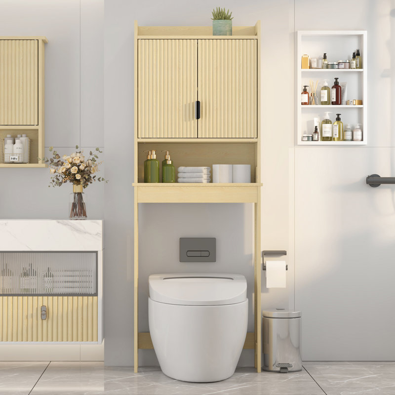 Freestanding Over-The-Toilet Bathroom Storage Cabinet Storage Rack With Shelf, Natural