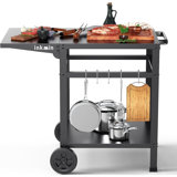 Table de chariot à four à pizza - support de barbecue extérieur avec double tablette, table de barbecue mobile, chariot de préparation des aliments en acier inoxydable, table de travail portable multifonctionnelle (à deux niveaux)