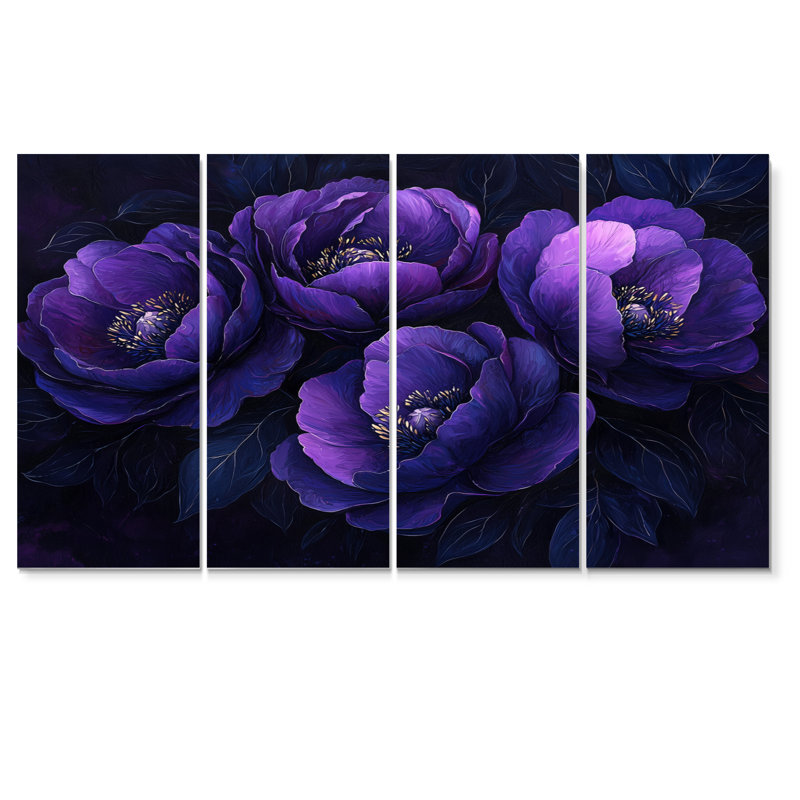 Mauve pivoines minuit Blom II - pivoines - art mural traditionnel pour le salon, H 28 po x l 48 po, 4