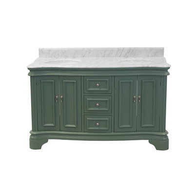 Twain 60" Double Bathroom Vanity Set with Sage Green Cabinet and Carrara Marble Countertop