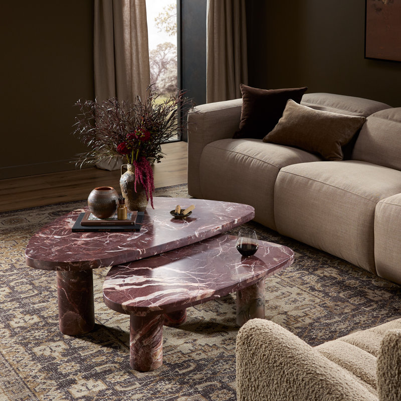 Zion Coffee Table - Small Table - Merlot, Sage Onyx, 15" H x 30" L x 48" W