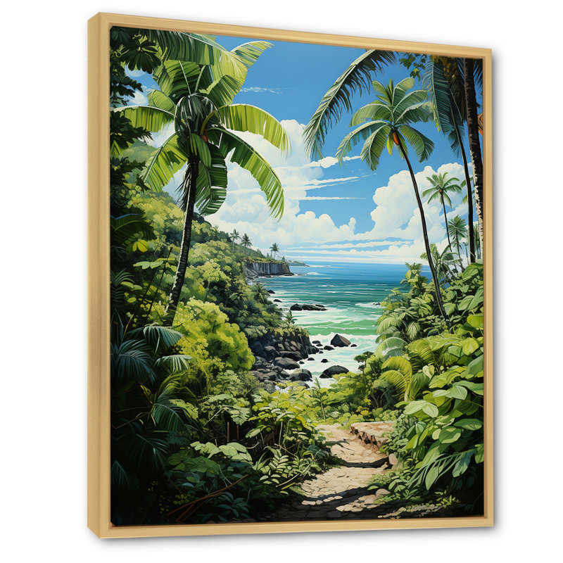 Batta Palm Trees At The Beach II, reproduction d'art sur toile encadrée, Cadre naturel flottant, H 32 po x l 24 po x P 1 po