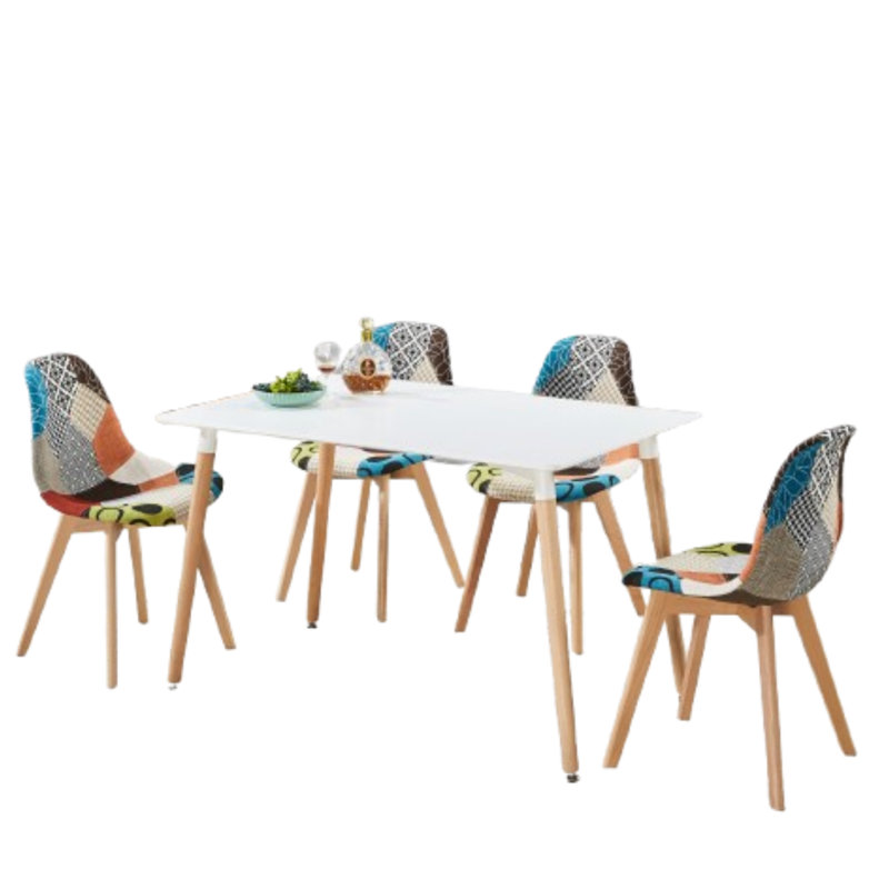 Sylas 4 Person Dining set - a Rectangular Plastic Dining Table with Wooden Legs and a Set of 4 Quilted Velvet Dining Chairs for Dining Room - Modern Dining Table Set