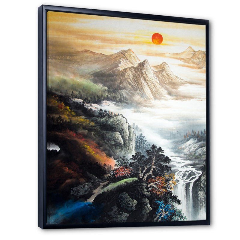 Paysage chinois traditionnel - Décoration murale traditionnelle sur toile, H 36 po x l 24 po x P 1 po