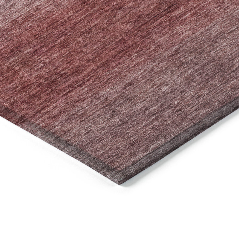 Paprika Red Synthetic Stripe Rectangular Washable Rug