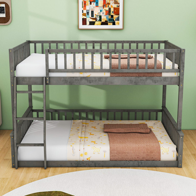 Bunk Bed With Ladder And Safety Guardrails, Full XL Over Queen, Gray
