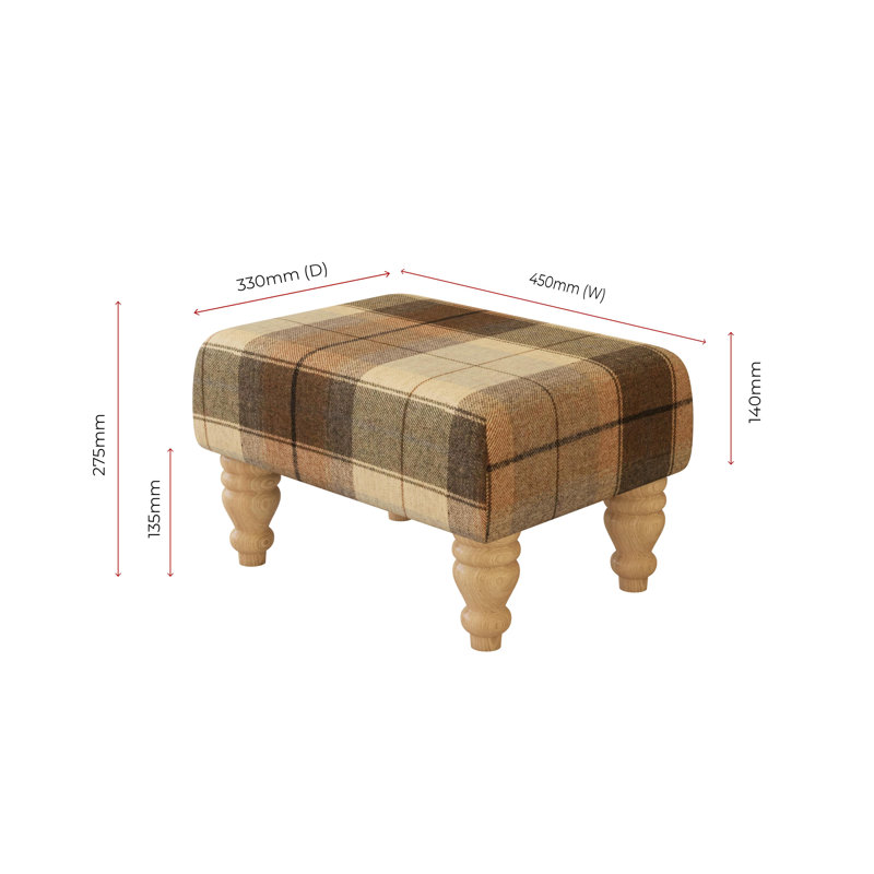 Tartan Material Large Footstools Wood Contemporary Leg - Tartan - Seaglass Green, Mahogany