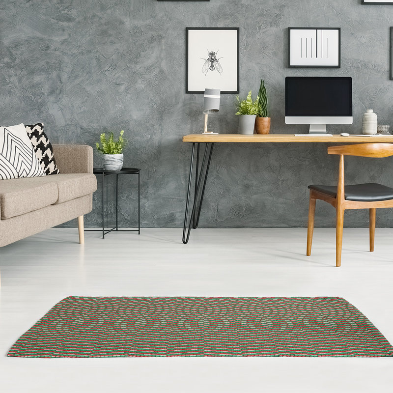 Tapis vert/rouge fait main, Rectangle 5 pi x 7 pi