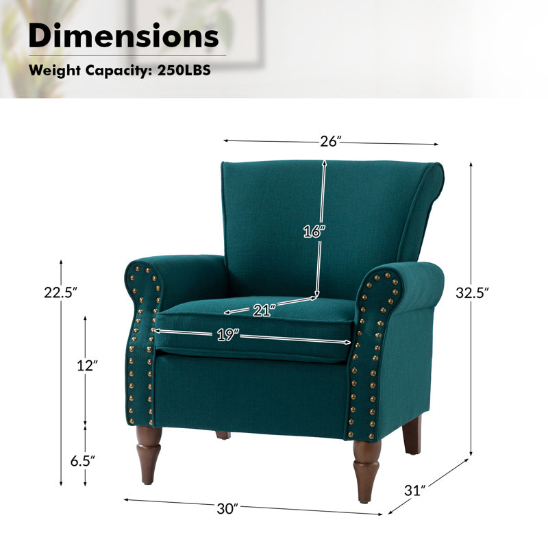 Fauteuil rembourré avec pieds en bois massif Mooresville, Polyester sarcelle