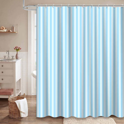 Rideau de douche rayé bleu à deux tons avec 12 crochets