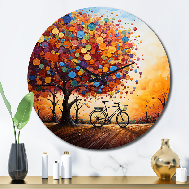 Bicycle Whirling Wheels Pointillism Metal Wall Clock, Large