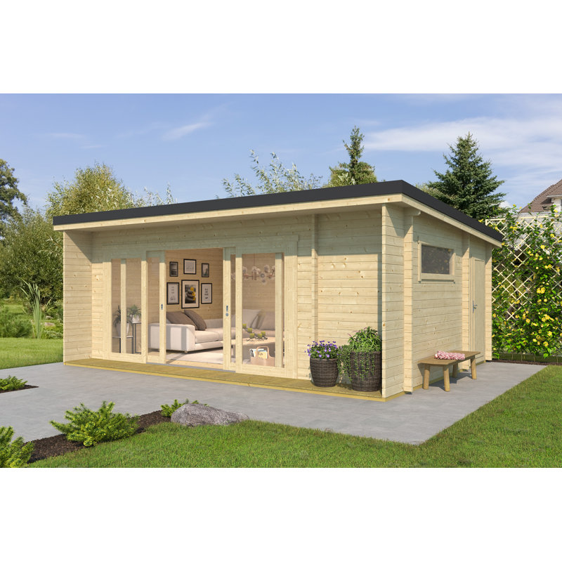 Lasita 20 x 13 Ft. Premium 3-Room Log Cabin With Sliding Doors And Double Glazing (44mm)