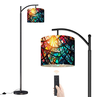 Arc Floor Lamp Colorful stained glass Floor Lamps with Remote LED Lights Adjustable Lamp Shades Tall Standing Lamps for Reading Office Living Room