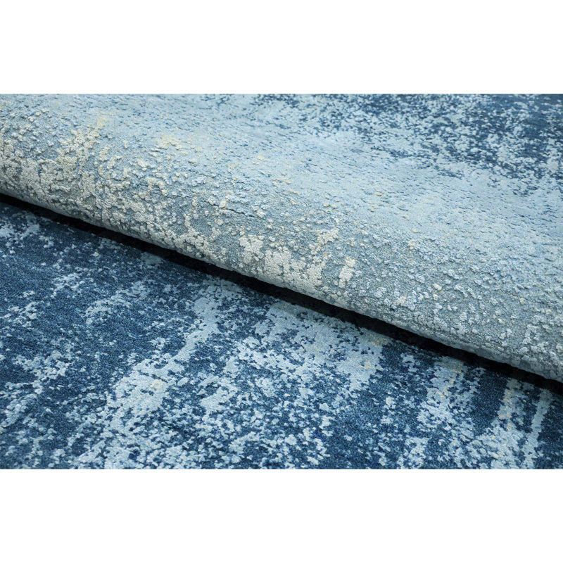 Hand Knotted Abstract Area Rug in Blue/Gray, Rectangle 8' x 10'