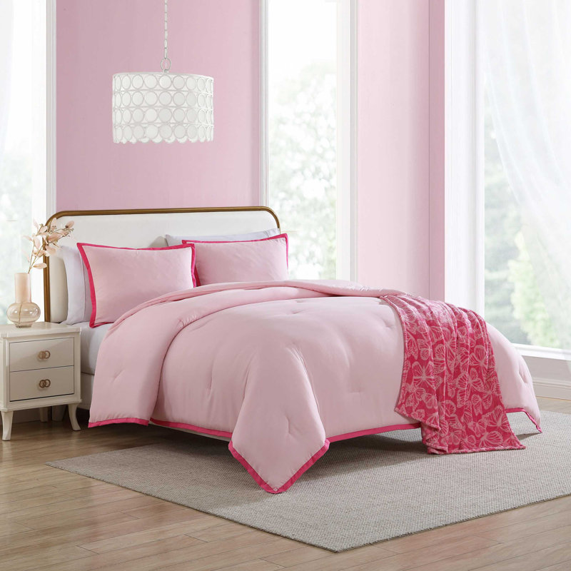 Hotel Signature Betsey Johnson Signature Solid Reversible Comforter Set, Pink/Pink, Twin Comforter + 2 Additional Pieces