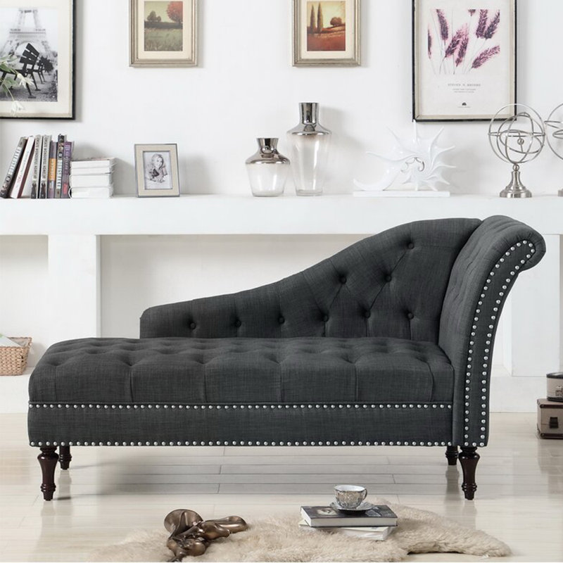 Chaise longue élégante de qualité décontractée, Orienté à droite, Noir gris, Brun-roux