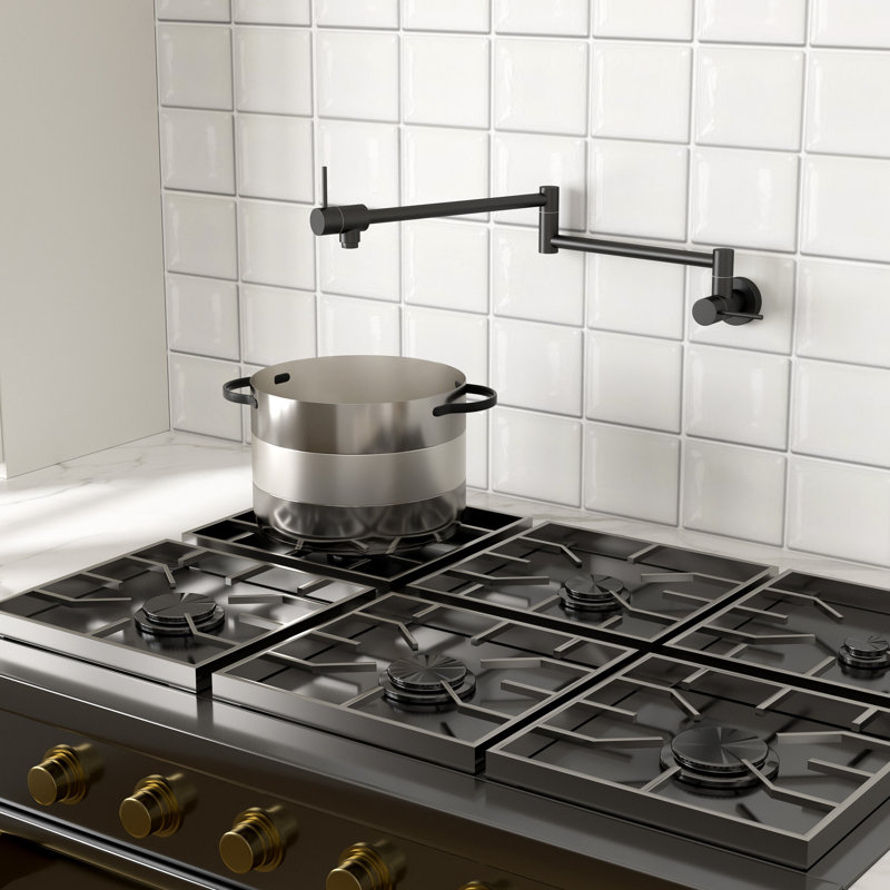 Pot Filler Faucet Kitchen Faucet Folding Stretchable Brass Faucet with Two Handles Wall Mount, Matte Black
