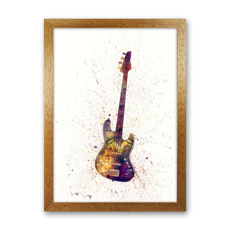 Electric Bass Guitar by Michael Tompsett - Print, 34cm H x 25cm W x 3cm D, Brown Framed
