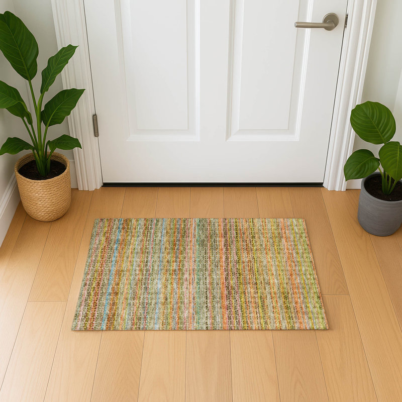 Premium Machine Washable Mayfield AMF2155 Striped Rug, Rectangle 1'8" x 2'6", Coral