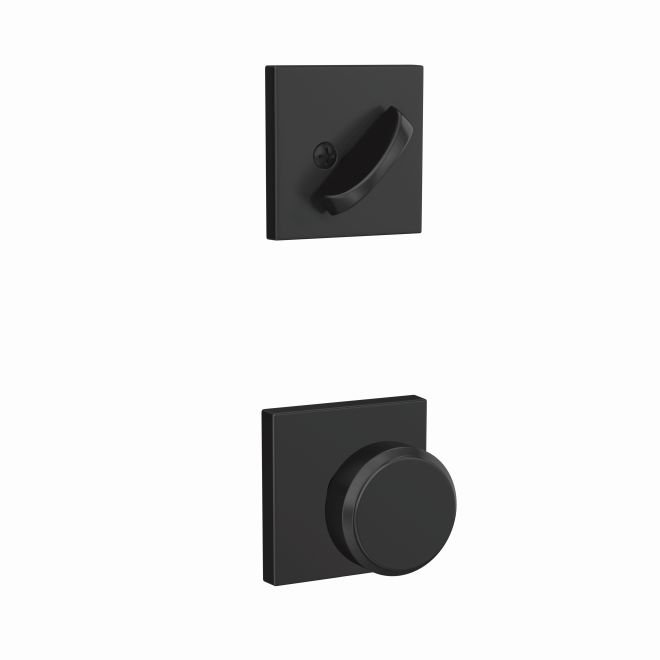 Schlage Custom FC59BWE622COL Custom Bowery Knob with Collins Rose Interior Active Trim with 16680 Latch and 10269 Strike Matte Black Finish