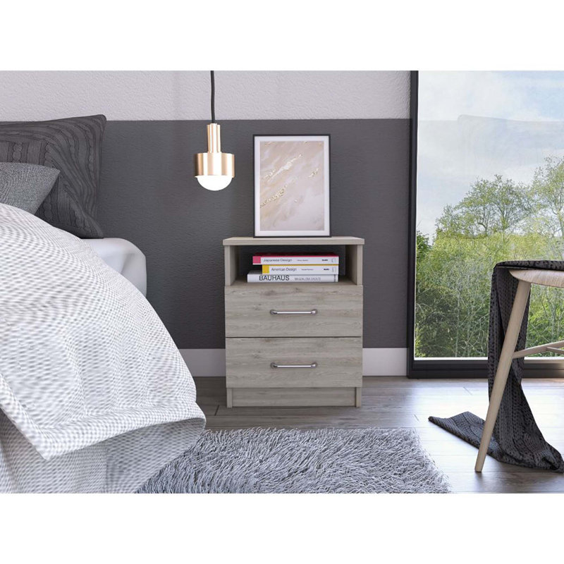 Napoles 2-Drawer 19.9-inch High Night Stand, Light Gray