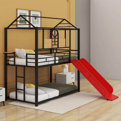 Aenne Twin Over Twin Metal  House Bunk Bed With Slide -  Harper Orchard, AD6F7286D1B841CCA95047094DD65F6C