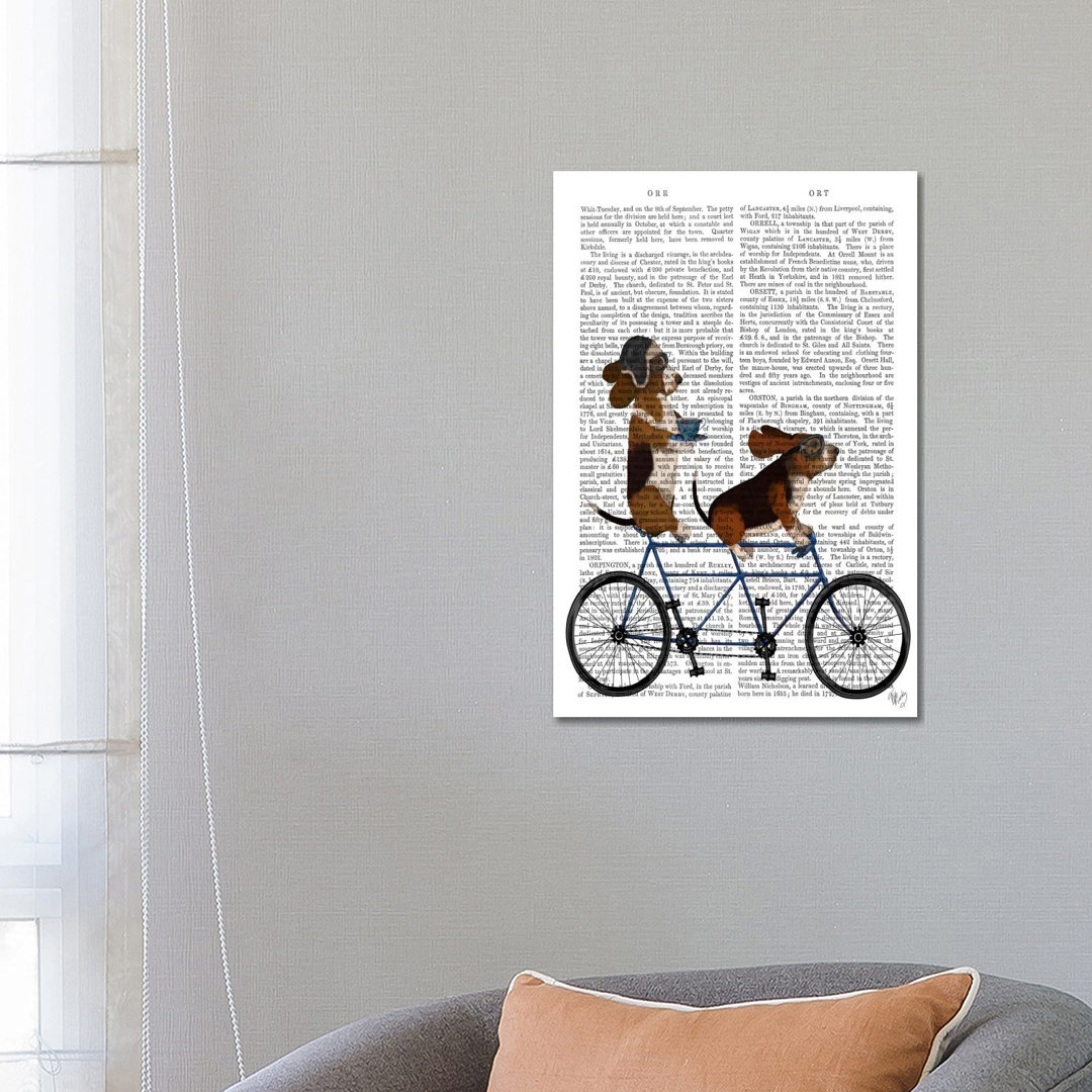 Basset Hound Tandem, Print BG by Fab Funky - Wrapped Canvas Gallery-Wrapped Canvas Giclée