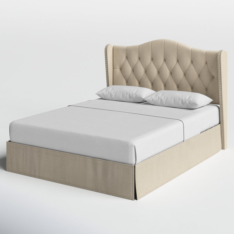 Lit plateforme tapissier Knott Riley, Beige, Double