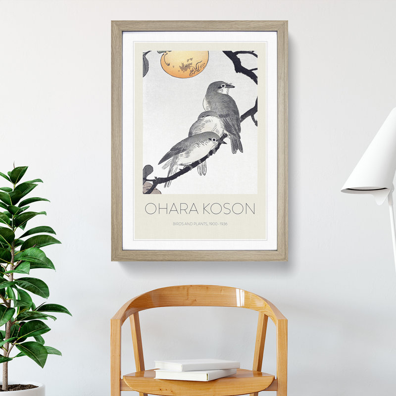 Birds and Plants by Ohara Koson - Picture Frame Art Prints, 65cm H x 48cm W x 2cm D, Oak